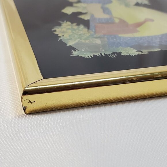 VTG 1951 Holly Hobbie Foiled Picture Tinsel Wall Art With Gold Frame Americana - Picture 13 of 16